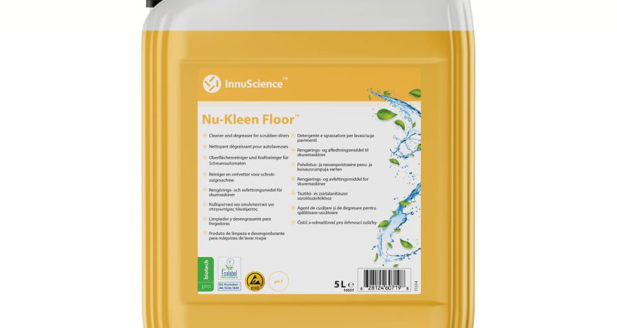Limpiador de Pisos Biotecnológico de Baja Espuma para Fregadoras   Mantenga sus Pisos Limpios con Acción Continua.   Nu-KleenFloor es una solución de limpieza biotecnológica de baja espuma, ideal para todo tipo de revestimientos de pisos. Diseñado específicamente para usar con fregadoras, Nu-KleenFloor proporciona un desengrasado biológico efectivo y continuo, a la vez que es suave con todos los materiales resistentes al agua. Con una fórmula que garantiza una limpieza profunda sin dañarlos, es la opción perfecta para mantener pisos limpios y seguros en entornos comerciales e industriales.   Seguro para los usuarios, las superficies y el medio ambiente, Nu-KleenFloor ofrece un potente rendimiento de limpieza a la vez que minimiza el impacto ambiental. Es la solución ecológica que mantiene sus pisos impecables y sus procesos de limpieza eficientes.